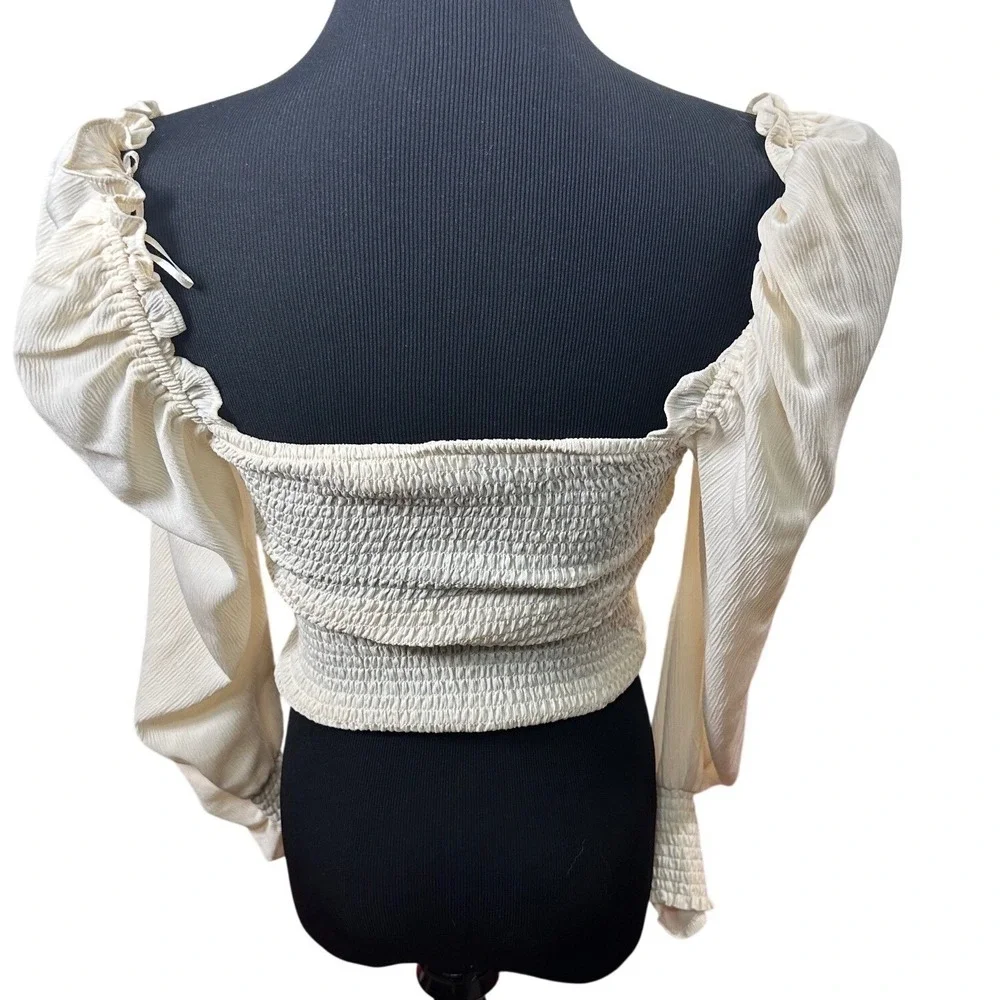 ASTR Cream Ruched Top Womens S Milkmaid Blouse Puff Sleeve‎ Cottagecore Coquette